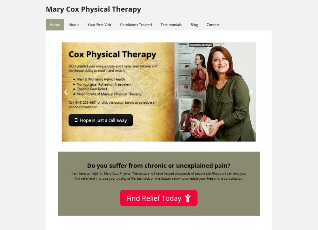 Home page of Mary Cox webiste