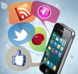 social media icons popping out of iphone image
